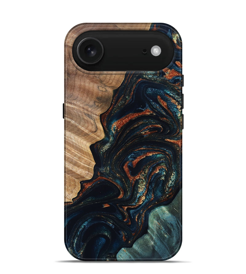 iPhone 17 Air Wood Live Edge Phone Case - Keagan (Teal & Gold, 832184)