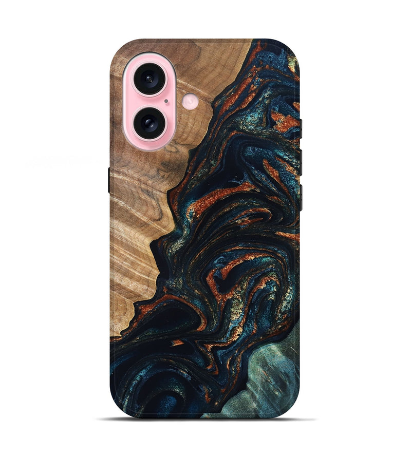 iPhone 17 Wood Live Edge Phone Case - Keagan (Teal & Gold, 832184)