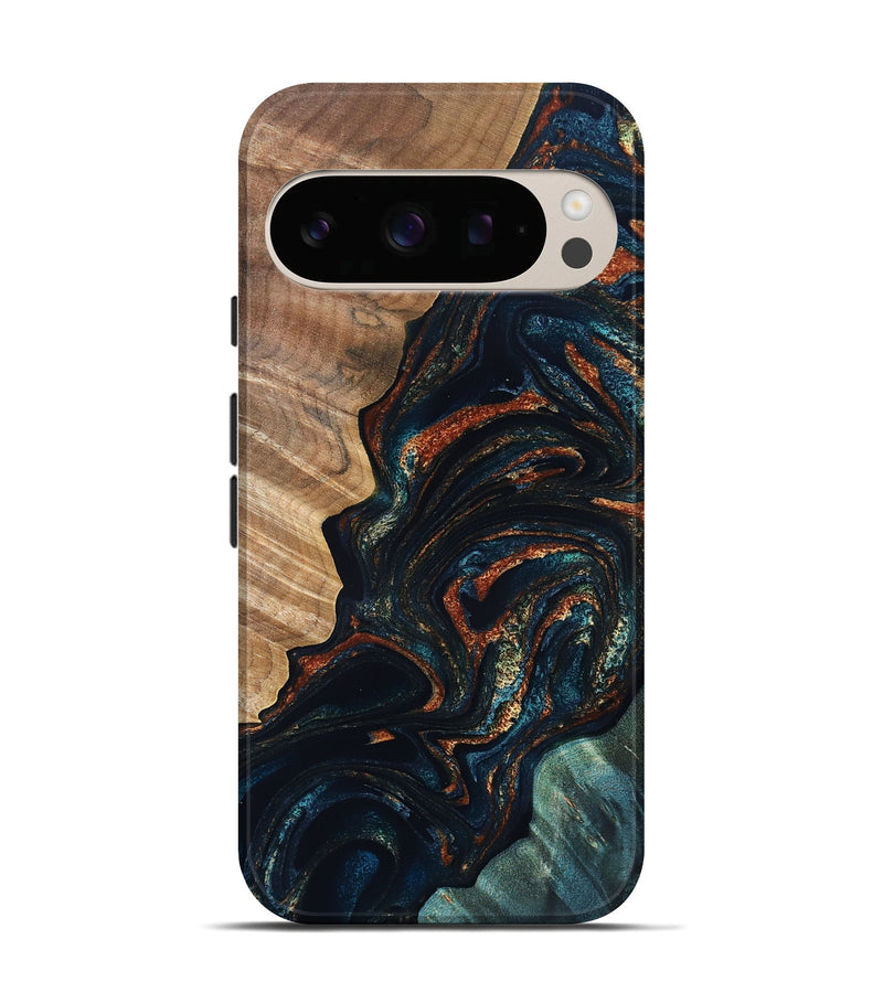 Pixel 10 Wood Live Edge Phone Case - Keagan (Teal & Gold, 832184)