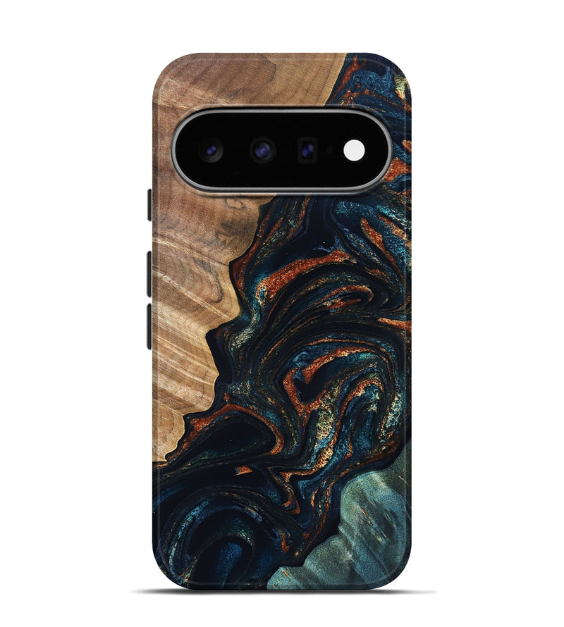 Pixel 11 Pro Wood Live Edge Phone Case - Keagan (Teal & Gold, 832184)
