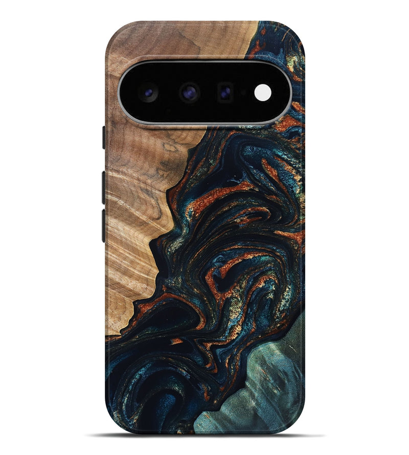 Pixel 11 Pro XL Wood Live Edge Phone Case - Keagan (Teal & Gold, 832184)
