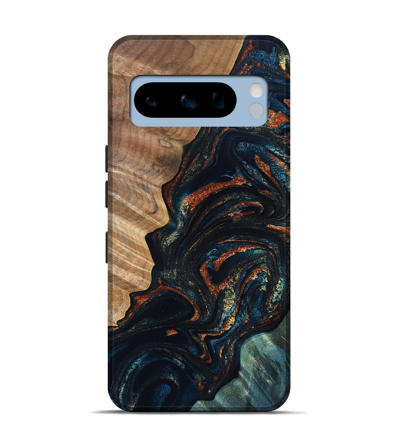 Pixel 8 Pro Wood Live Edge Phone Case - Keagan (Teal & Gold, 832184)