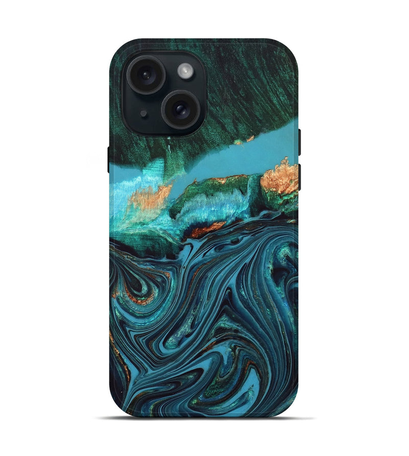 iPhone 15 Wood Live Edge Phone Case - Oaklyn (Blue, 832185)