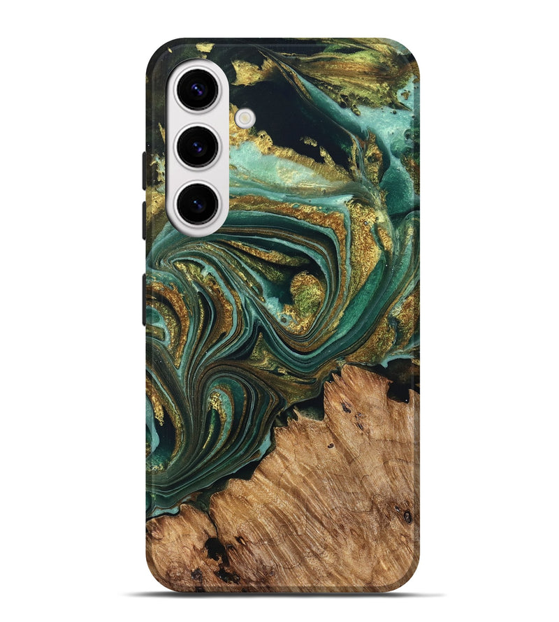 Galaxy S25 Plus Wood Live Edge Phone Case - Candy (Teal & Gold, 832186)