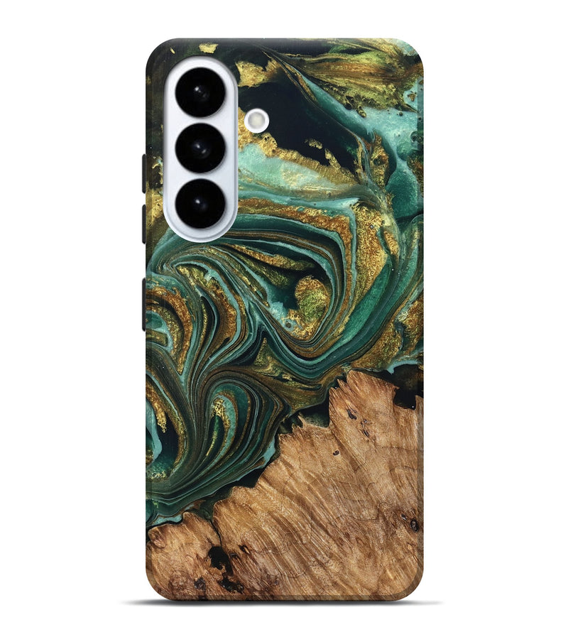 Galaxy S26 Plus Wood Live Edge Phone Case - Candy (Teal & Gold, 832186)