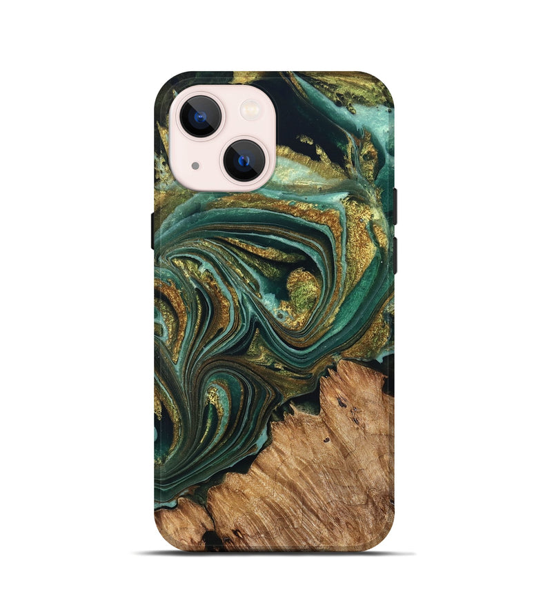 iPhone 13 mini Wood Live Edge Phone Case - Candy (Teal & Gold, 832186)
