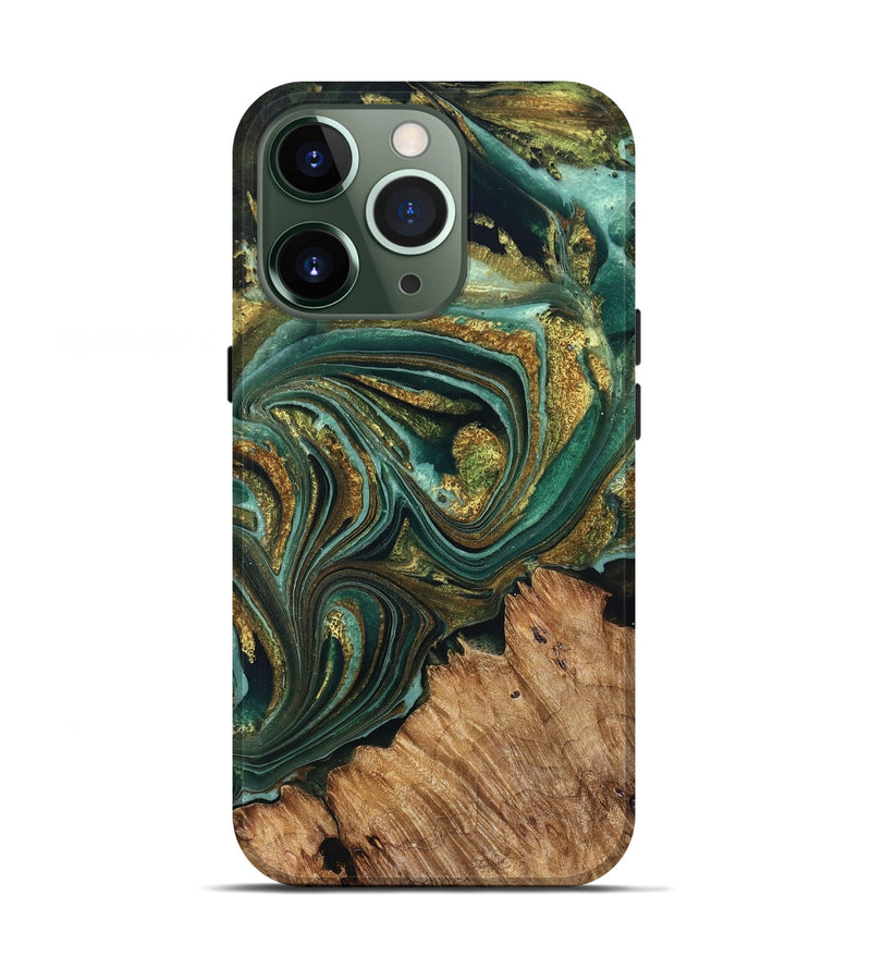 iPhone 13 Pro Wood Live Edge Phone Case - Candy (Teal & Gold, 832186)