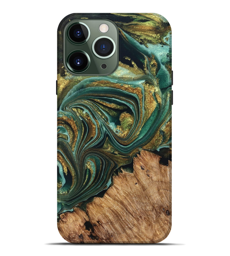 iPhone 13 Pro Max Wood Live Edge Phone Case - Candy (Teal & Gold, 832186)