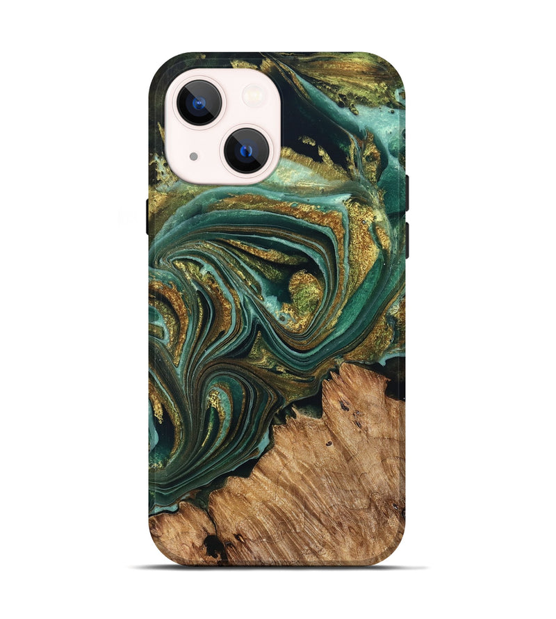 iPhone 14 Wood Live Edge Phone Case - Candy (Teal & Gold, 832186)