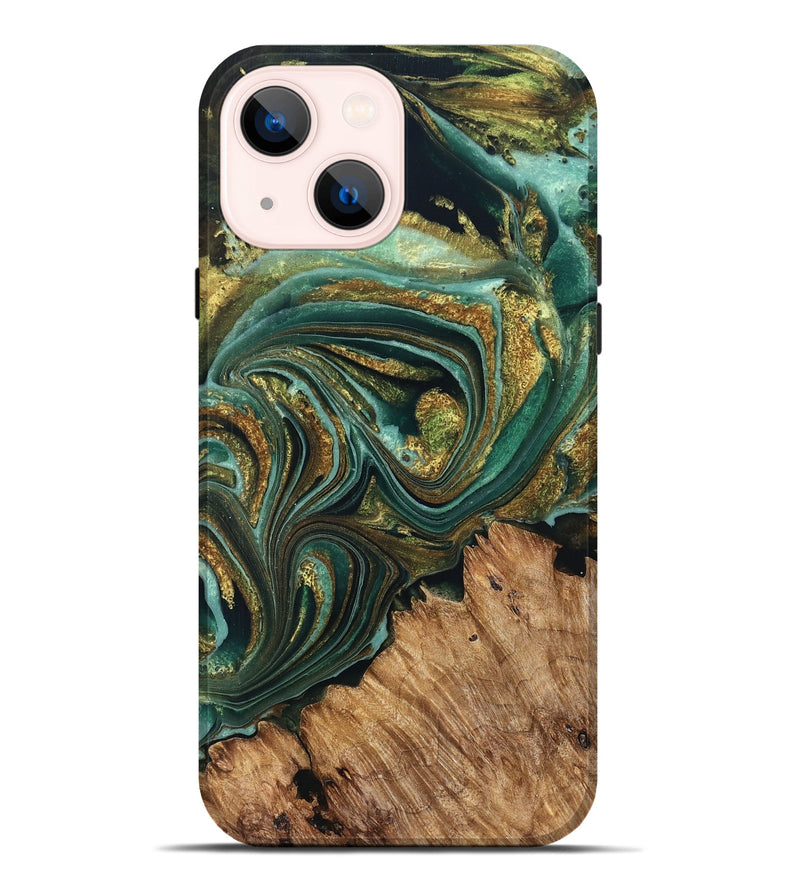 iPhone 14 Plus Wood Live Edge Phone Case - Candy (Teal & Gold, 832186)
