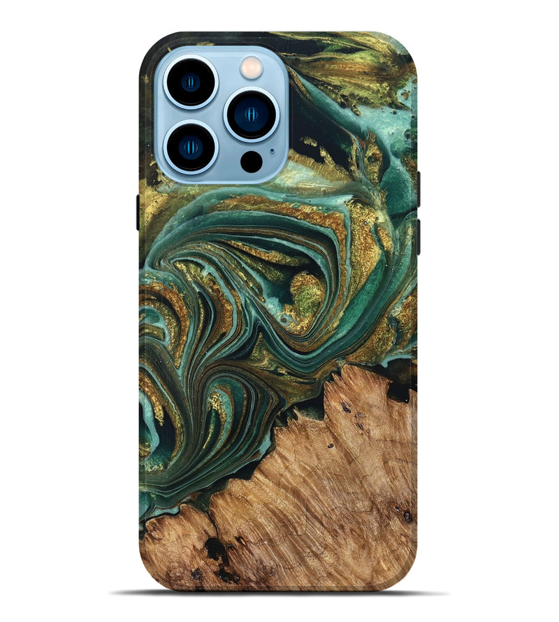 iPhone 14 Pro Max Wood Live Edge Phone Case - Candy (Teal & Gold, 832186)