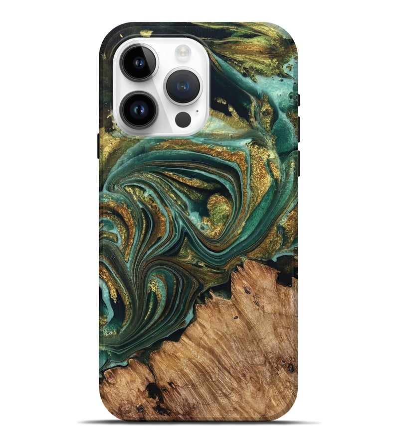 iPhone 15 Pro Max Wood Live Edge Phone Case - Candy (Teal & Gold, 832186)
