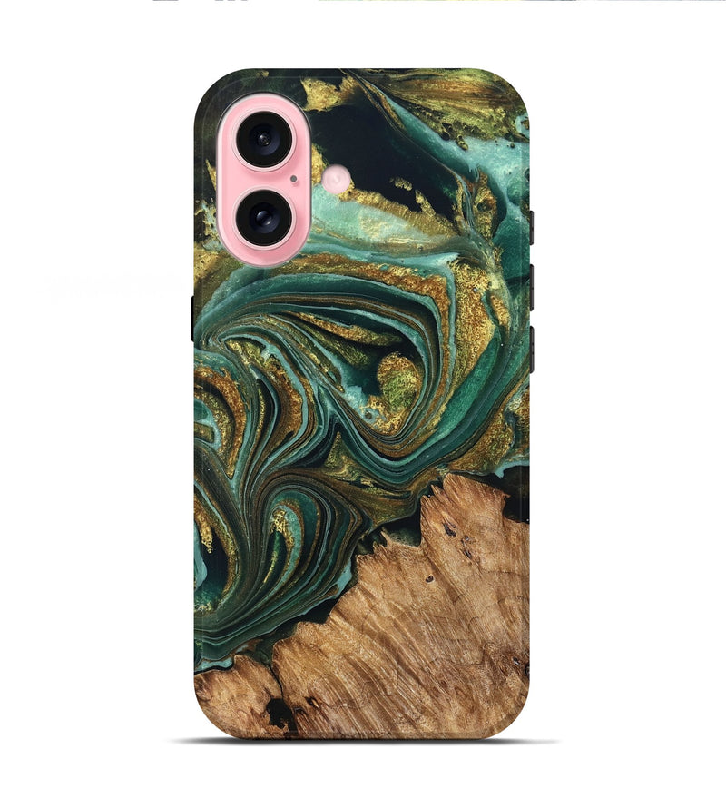 iPhone 16 Wood Live Edge Phone Case - Candy (Teal & Gold, 832186)