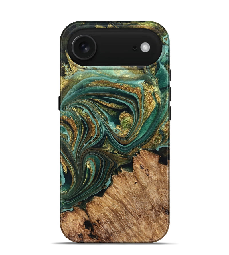 iPhone 17 Air Wood Live Edge Phone Case - Candy (Teal & Gold, 832186)