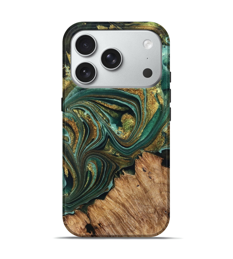 iPhone 18 Pro Wood Live Edge Phone Case - Candy (Teal & Gold, 832186)