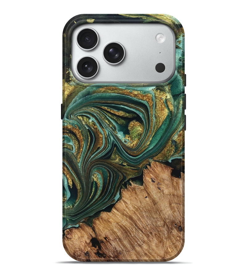 iPhone 18 Pro Max Wood Live Edge Phone Case - Candy (Teal & Gold, 832186)