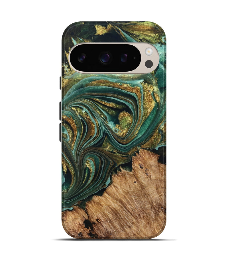 Pixel 9 Pro Wood Live Edge Phone Case - Candy (Teal & Gold, 832186)