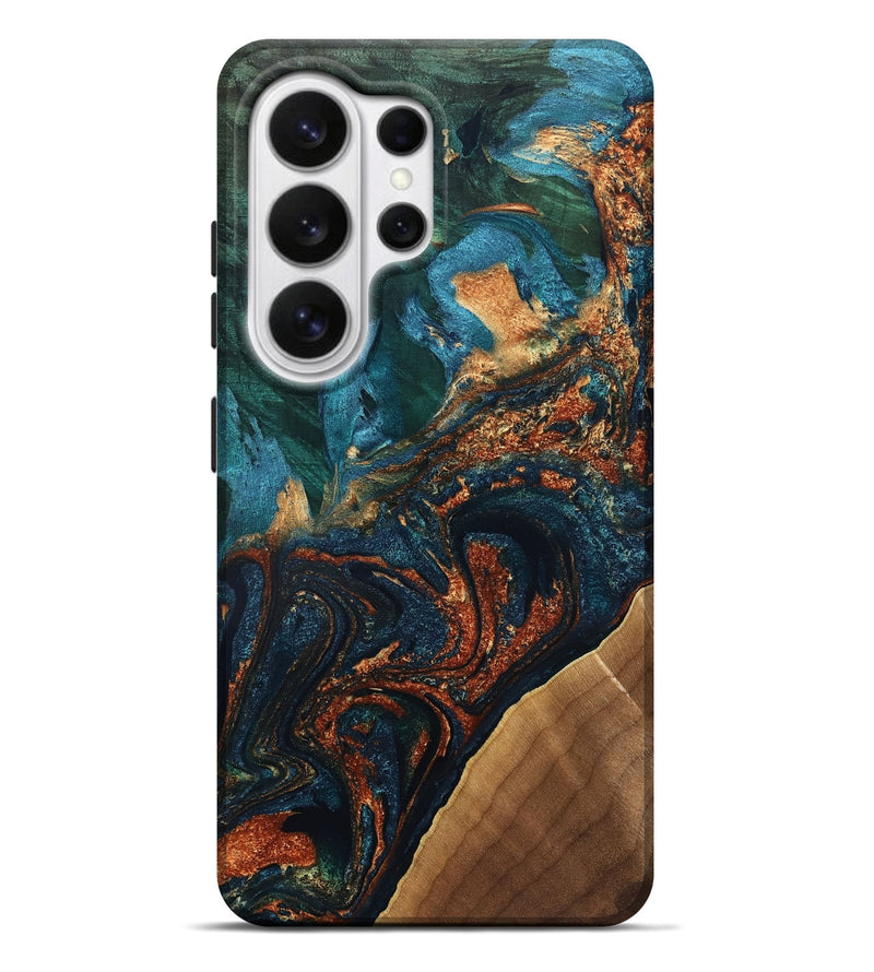 Galaxy S26 Ultra Wood Live Edge Phone Case - Alberta (Teal & Gold, 832187)