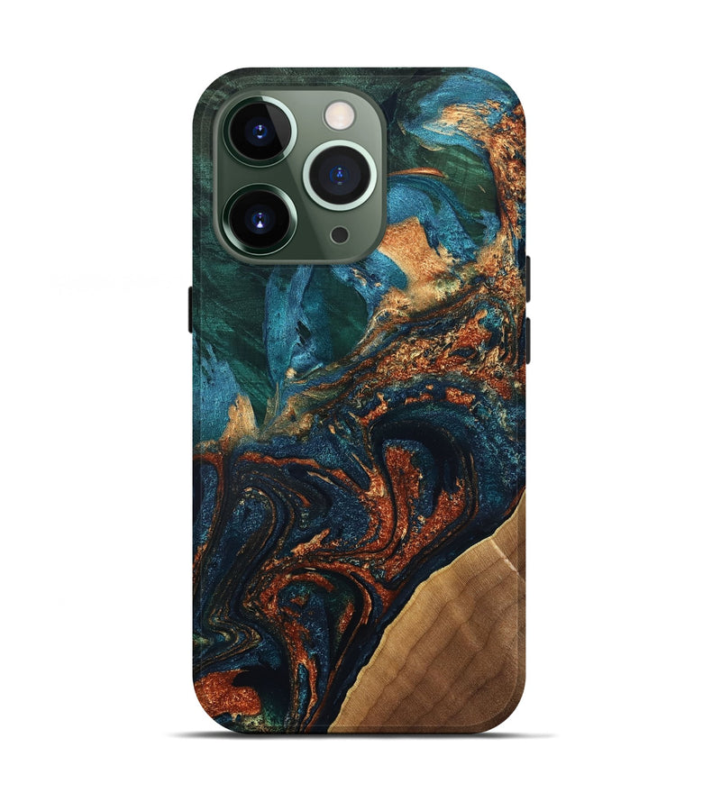 iPhone 13 Pro Wood Live Edge Phone Case - Alberta (Teal & Gold, 832187)