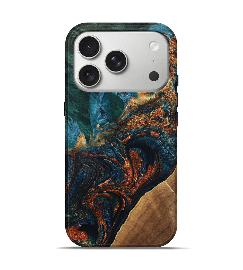 iPhone 17 Pro Wood Live Edge Phone Case - Alberta (Teal & Gold, 832187)