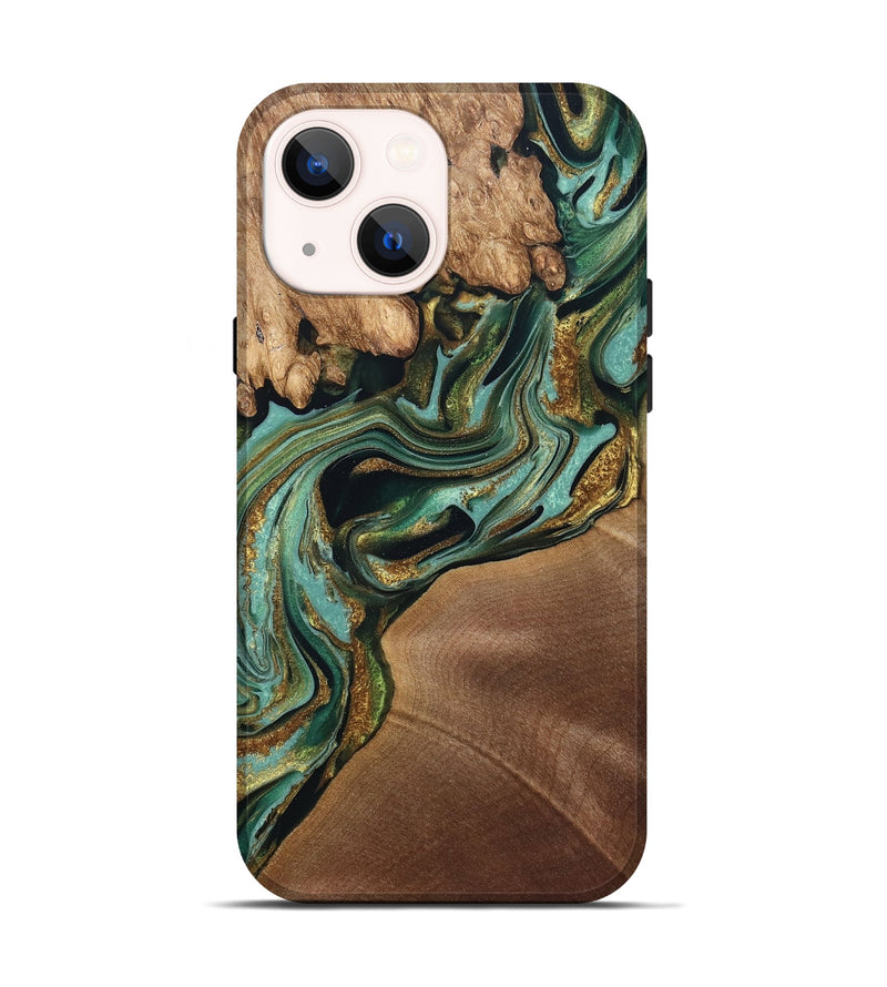 iPhone 14 Wood Live Edge Phone Case - Elodie (Green, 832189)