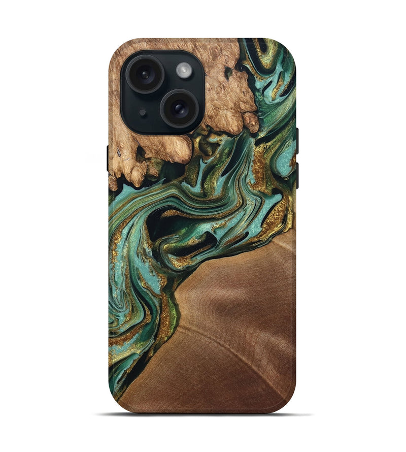 iPhone 15 Wood Live Edge Phone Case - Elodie (Green, 832189)