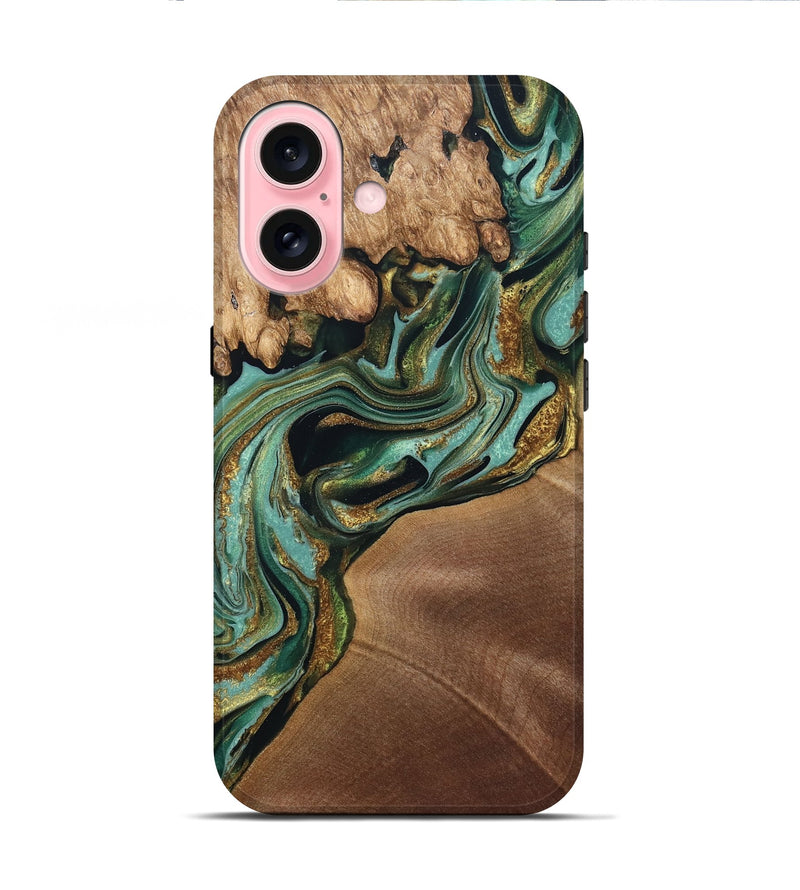 iPhone 16 Wood Live Edge Phone Case - Elodie (Green, 832189)