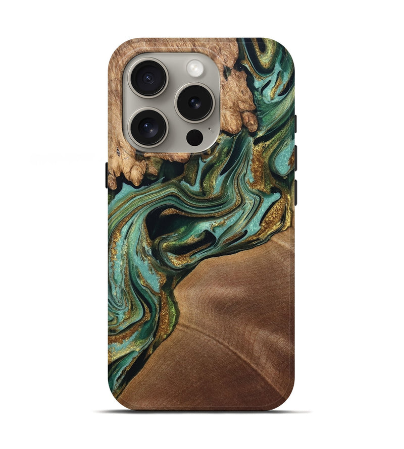 iPhone 16 Pro Wood Live Edge Phone Case - Elodie (Green, 832189)