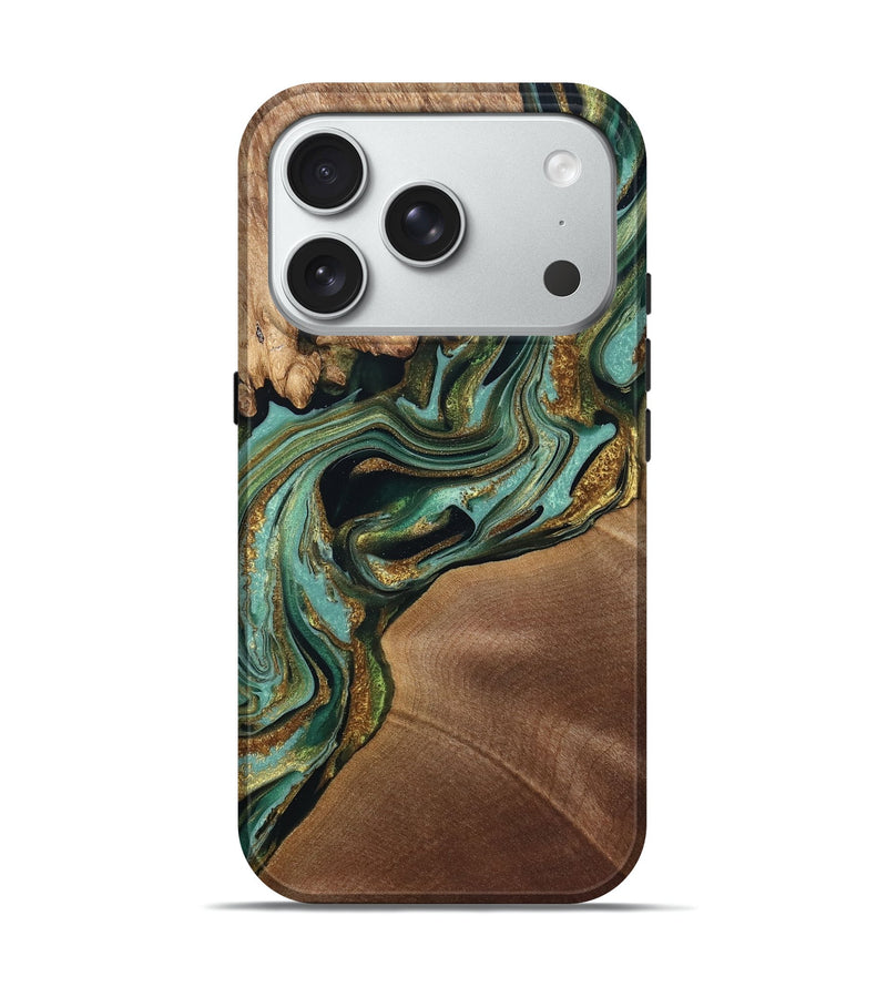 iPhone 18 Pro Wood Live Edge Phone Case - Elodie (Green, 832189)