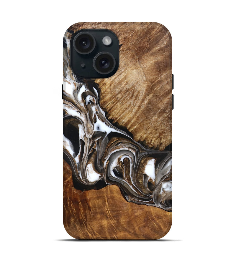 iPhone 15 Wood Live Edge Phone Case - Pablo (Black & White, 832190)