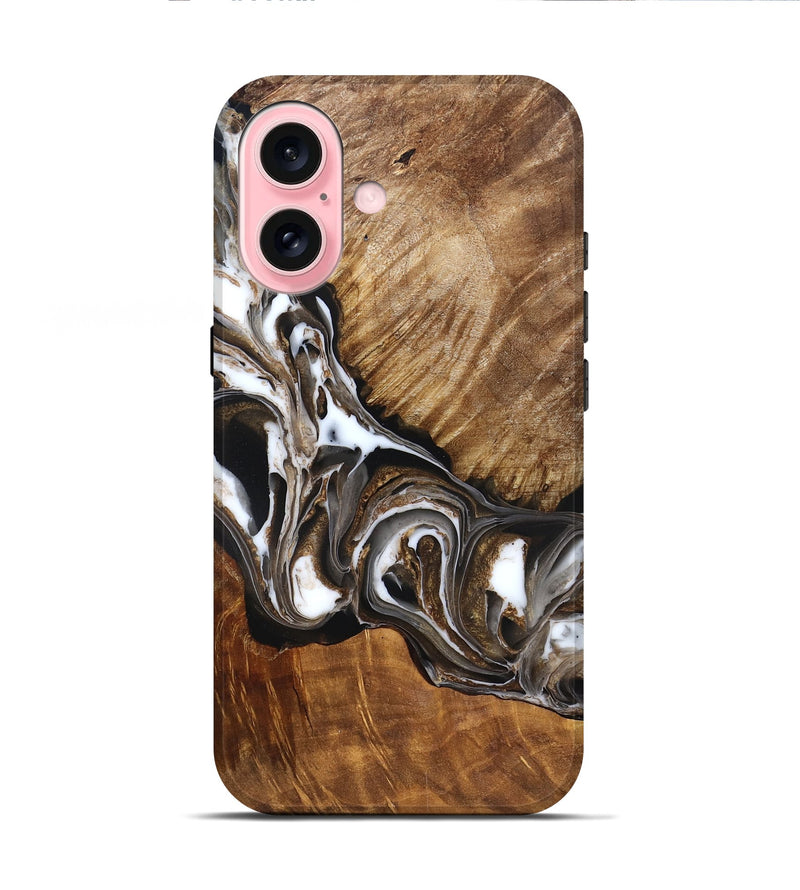 iPhone 16 Wood Live Edge Phone Case - Pablo (Black & White, 832190)