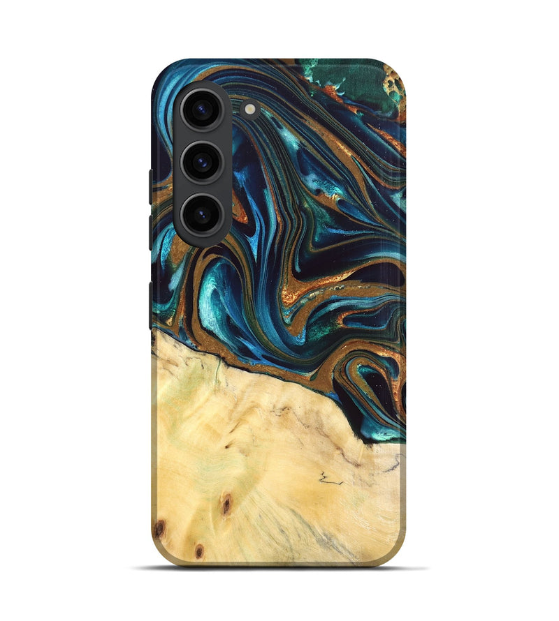 Galaxy S23 Wood Live Edge Phone Case - Giana (Teal & Gold, 832192)