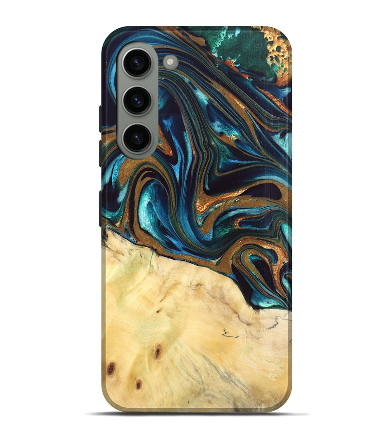Galaxy S23 Plus Wood Live Edge Phone Case - Giana (Teal & Gold, 832192)