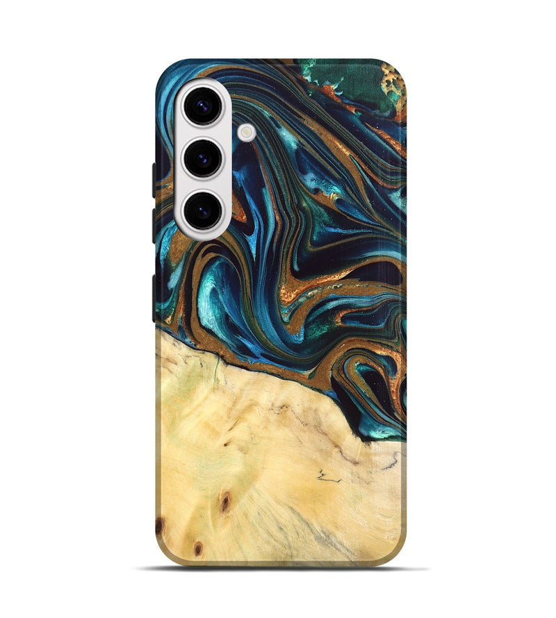 Galaxy S25 Wood Live Edge Phone Case - Giana (Teal & Gold, 832192)