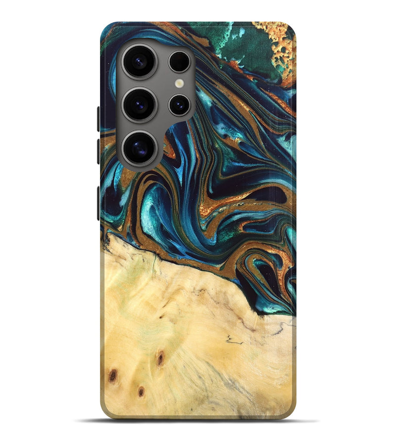 Galaxy S25 Ultra Wood Live Edge Phone Case - Giana (Teal & Gold, 832192)