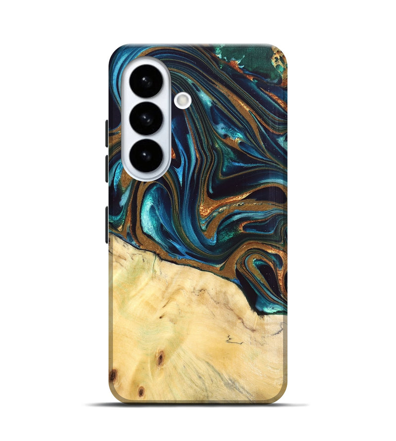 Galaxy S26 Wood Live Edge Phone Case - Giana (Teal & Gold, 832192)