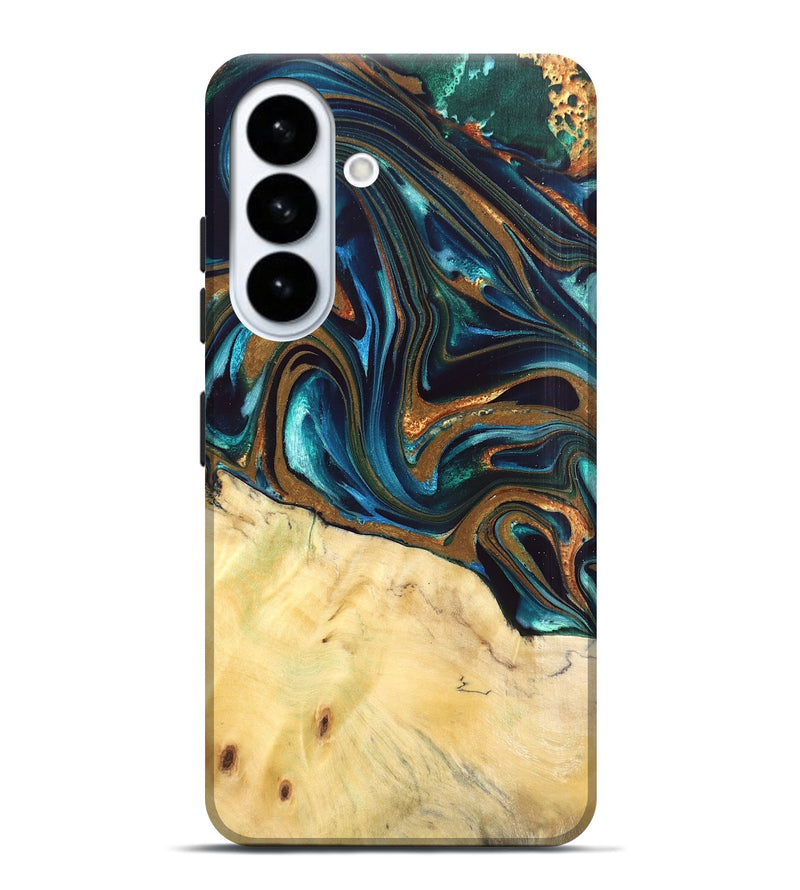 Galaxy S26 Plus Wood Live Edge Phone Case - Giana (Teal & Gold, 832192)
