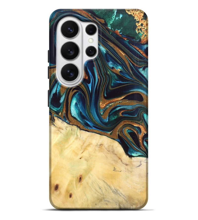 Galaxy S26 Ultra Wood Live Edge Phone Case - Giana (Teal & Gold, 832192)