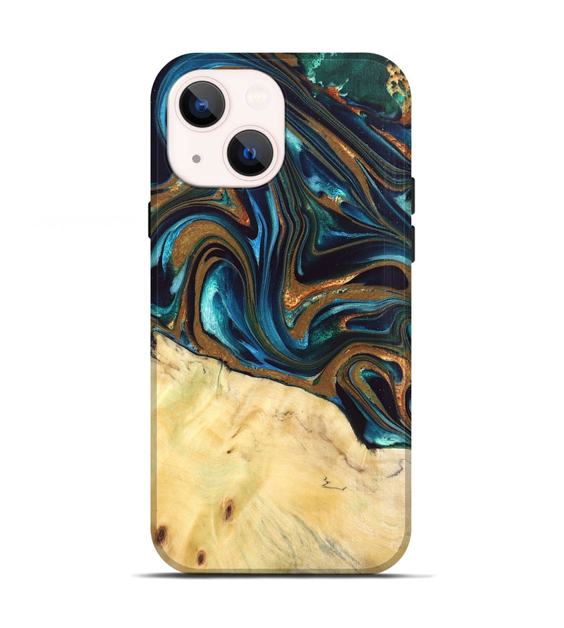 iPhone 13 Wood Live Edge Phone Case - Giana (Teal & Gold, 832192)