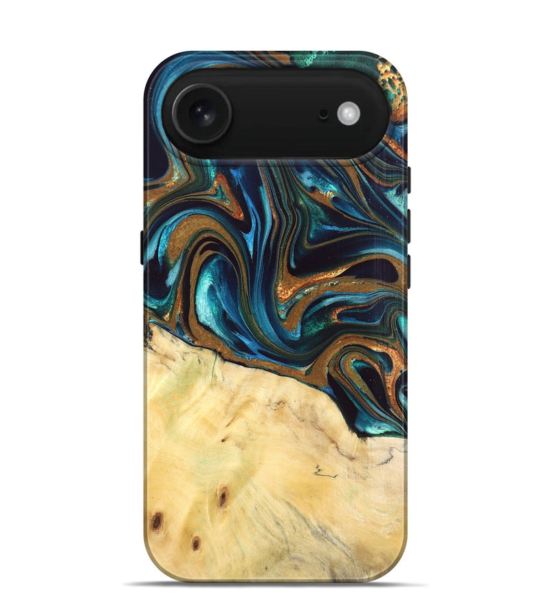 iPhone 17 Air Wood Live Edge Phone Case - Giana (Teal & Gold, 832192)