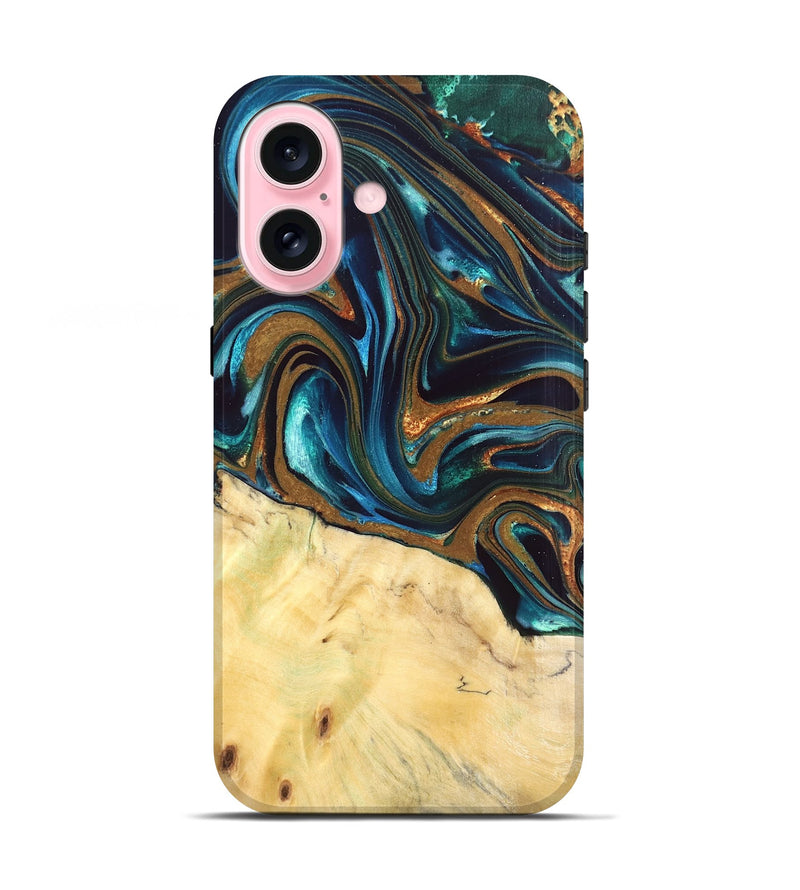 iPhone 17 Wood Live Edge Phone Case - Giana (Teal & Gold, 832192)