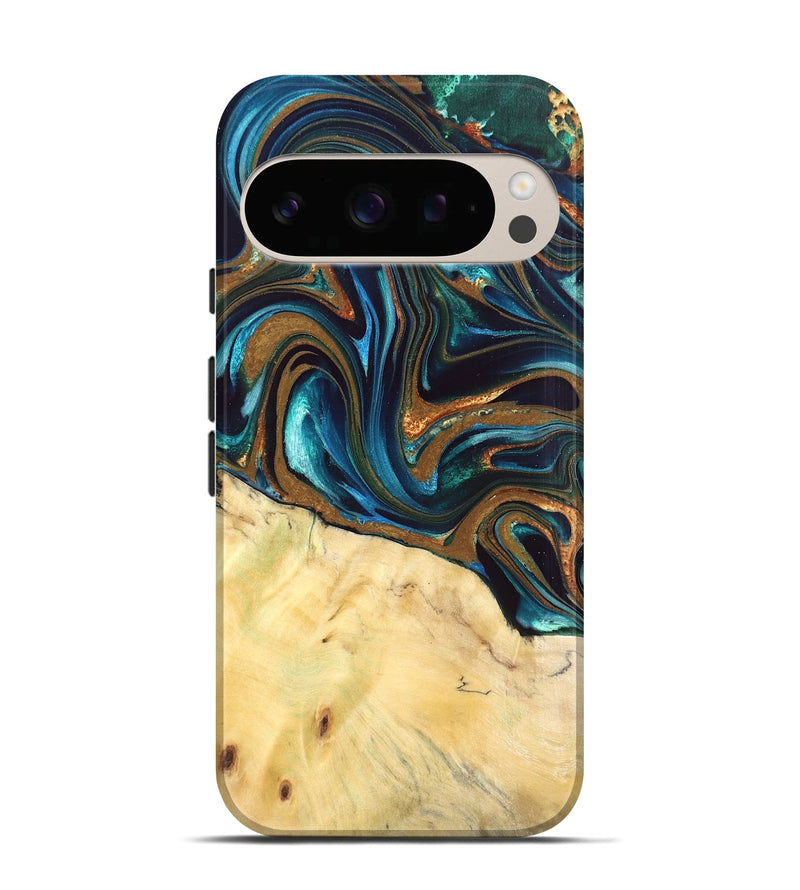 Pixel 10 Wood Live Edge Phone Case - Giana (Teal & Gold, 832192)
