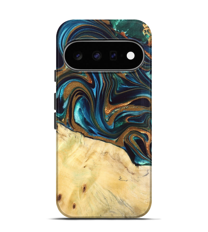 Pixel 11 Pro Wood Live Edge Phone Case - Giana (Teal & Gold, 832192)