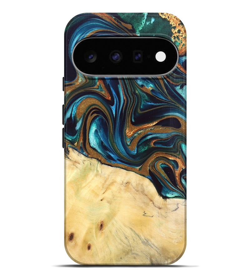 Pixel 11 Pro XL Wood Live Edge Phone Case - Giana (Teal & Gold, 832192)