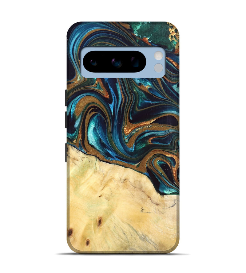 Pixel 8 Pro Wood Live Edge Phone Case - Giana (Teal & Gold, 832192)