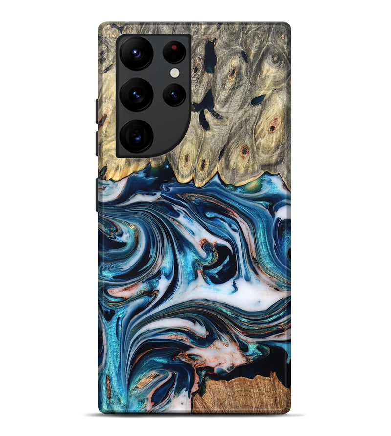 Galaxy S22 Ultra Wood Live Edge Phone Case - Lexi (Teal & Gold, 832193)
