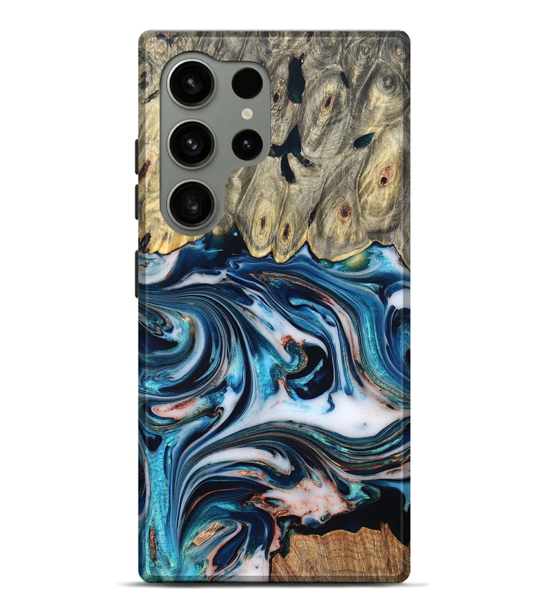 Galaxy S24 Ultra Wood Live Edge Phone Case - Lexi (Teal & Gold, 832193)