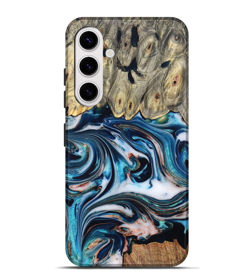 Galaxy S25 Plus Wood Live Edge Phone Case - Lexi (Teal & Gold, 832193)