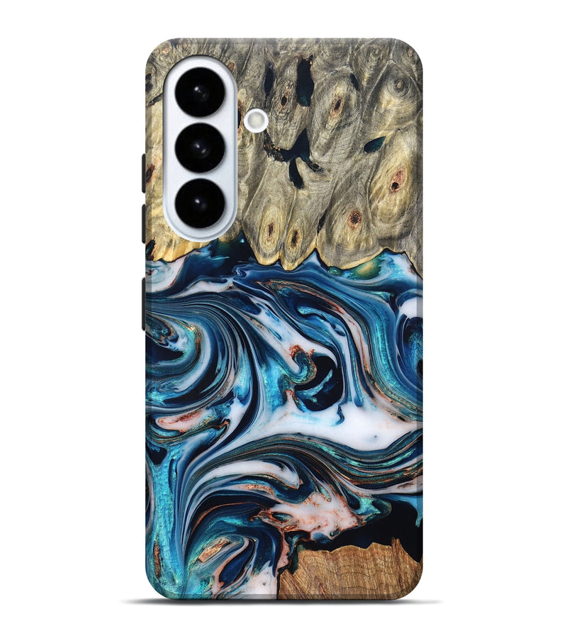 Galaxy S26 Plus Wood Live Edge Phone Case - Lexi (Teal & Gold, 832193)