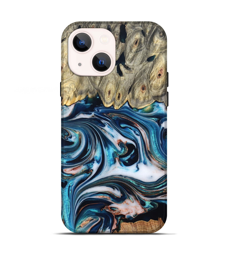 iPhone 13 Wood Live Edge Phone Case - Lexi (Teal & Gold, 832193)